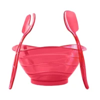 bol plastic pentru salata cu tacamuri rosu 2