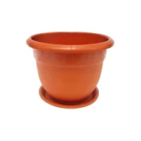 ghiveci de flori din plastic cu farfurie 17 cm maro 2