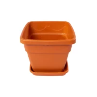 ghiveci patrat din plastic cu tava maro 21x18 cm 1