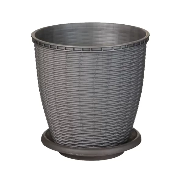 ghiveci plastic decorativ imitatie ratan gri 16 litri 2