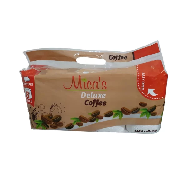 hartie igienica 3 straturi mica s deluxe coffee alba 8 role