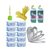 pachet 15 produse dezinfectare si curatare wc cu perie toaleta capac soft close servetele umede si manusi 1
