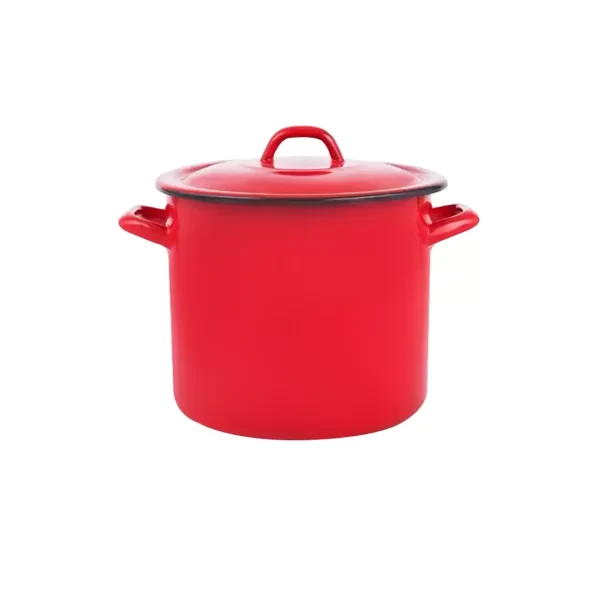 pachet 2 bucati oala emailata 10l rosie cu capac 2