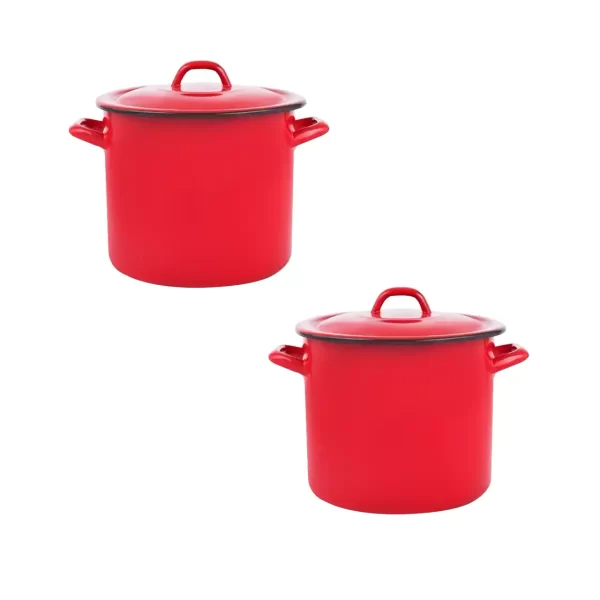 pachet 2 bucati oala emailata 10l rosie cu capac