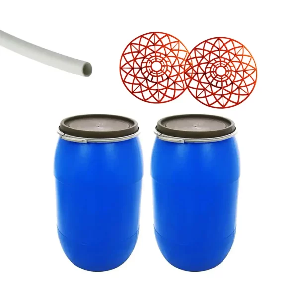 pachet 2 x butoi plastic 60l cu capac si cerc metalic 2 x presa rotunda teava suflat