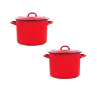 set 2 oale emailate cu capac 2 5 litri rosii