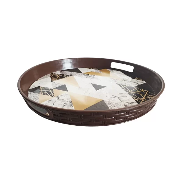 tava plastic pentru servire bar rotunda impletita maro 1