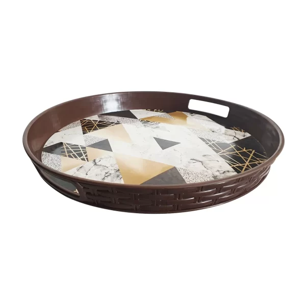 tava plastic pentru servire bar rotunda impletita maro 2