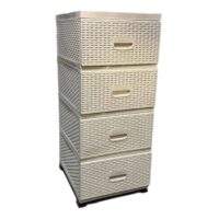 Dulap 4 sertare plastic, ratan, crem