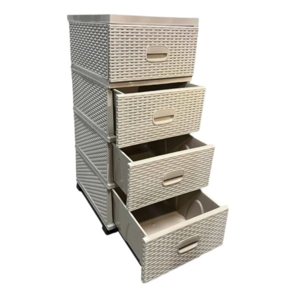 Dulap 4 sertare plastic, ratan, crem